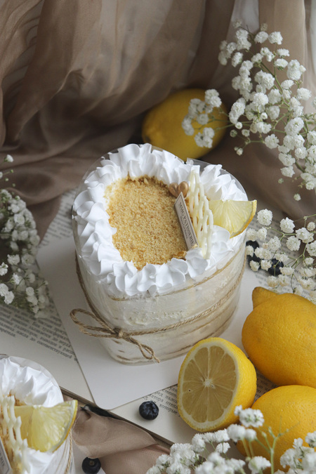 White Valentine's Day Blueberry Lemon Cream Cheese Medovik Cake