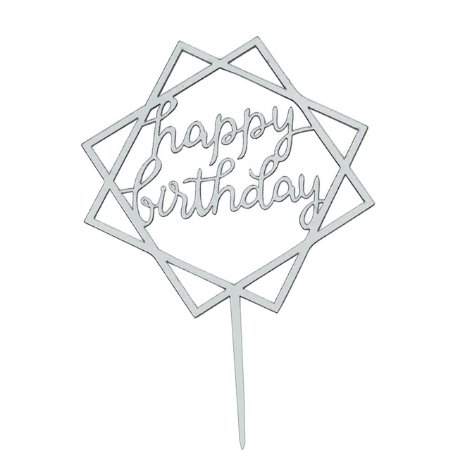 Elegant Silver - Happy Birthday Cake Topper